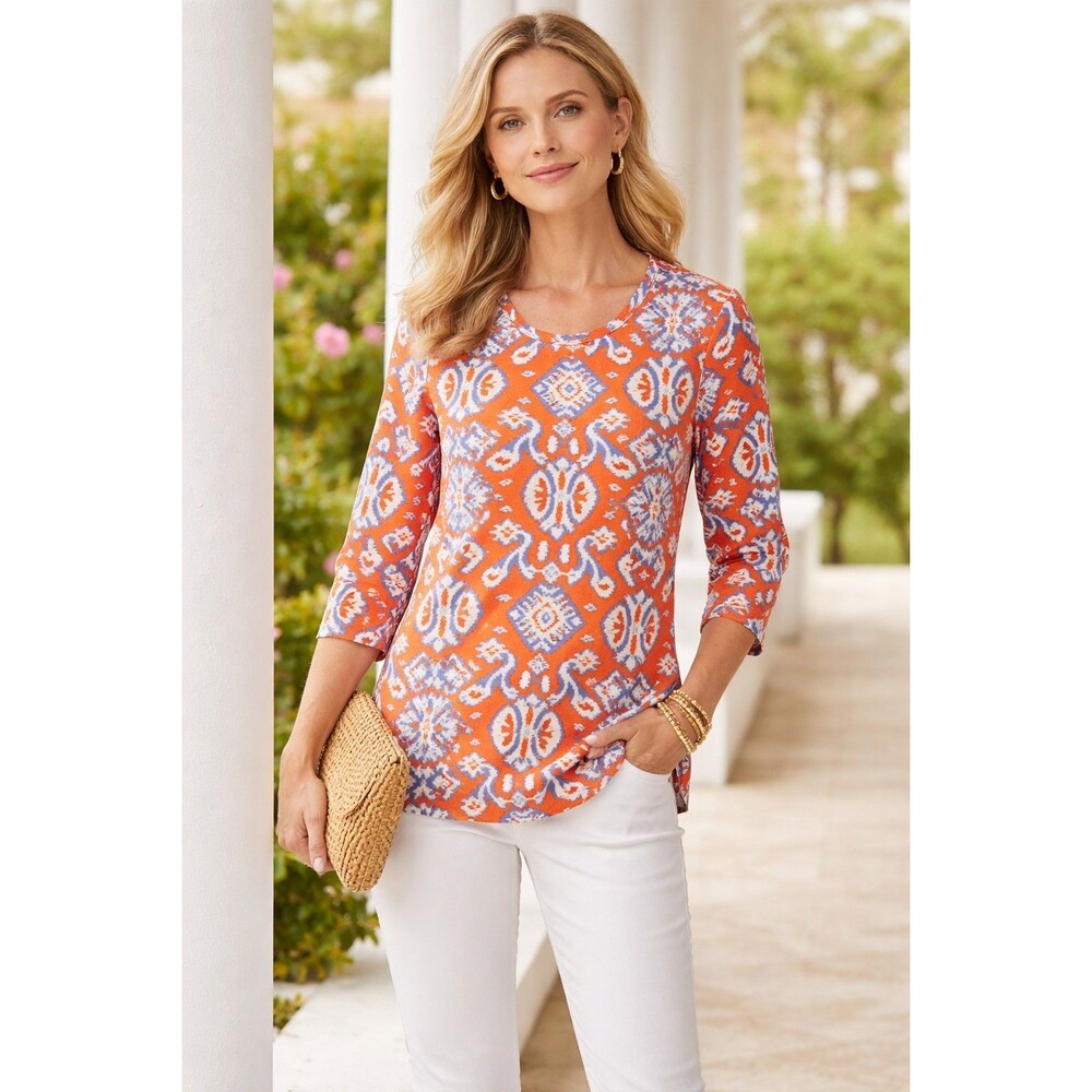J. Mclaughlin Shirt Signature Catalina Cloth Pink Floral Geo Print Long Sleeve L